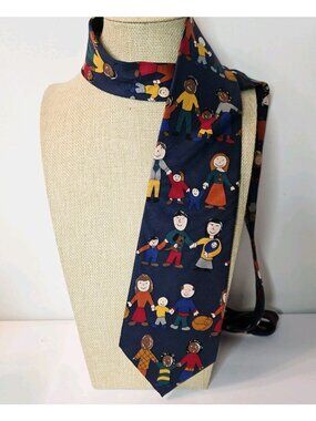 Vtg Save the Children Families Silk Mens Neck Tie Blue USA Made